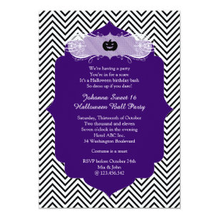 Purple Halloween Sweet 16 Ball Costume Party Invitation