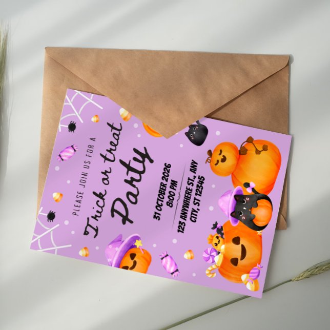 Purple Halloween Trick or Treat Party Invitation (Creator Uploaded)