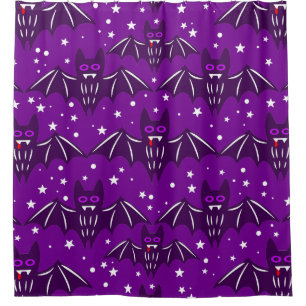 purple halloween vampire bat fangs creepy shower curtain