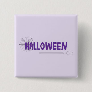 Purple Halloween Vibes with Whimsical Broom Design 15 Cm Square Badge
