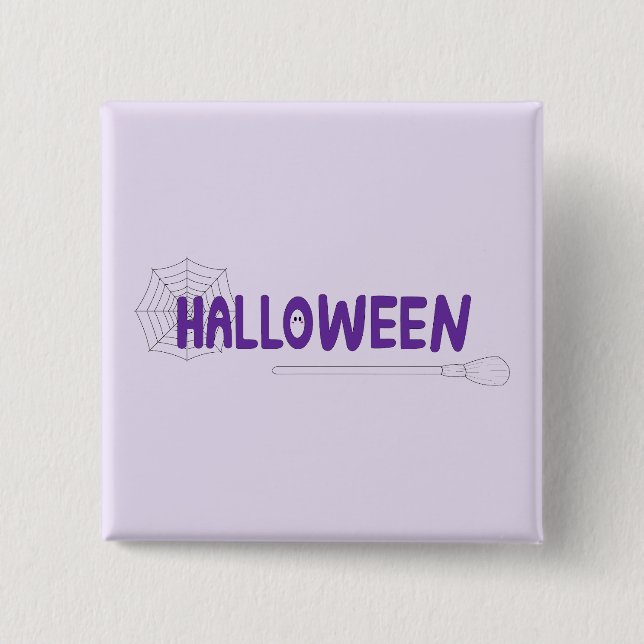 Purple Halloween Vibes with Whimsical Broom Design 15 Cm Square Badge (Front)