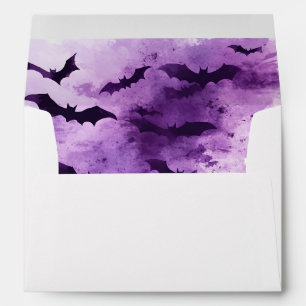Purple Halloween Watercolor Splash with Bats Envelope