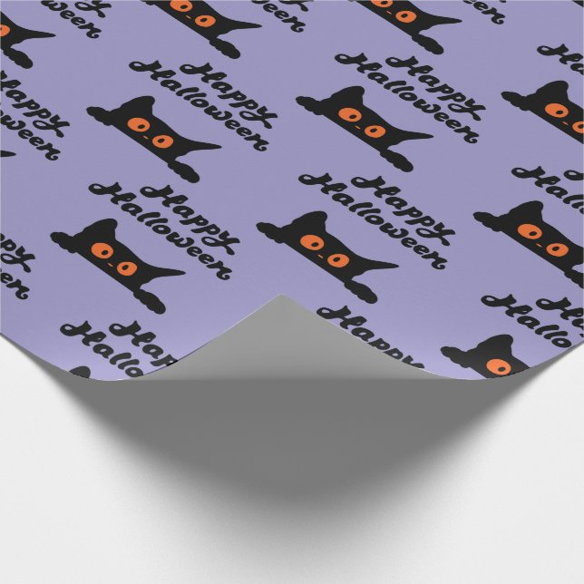 Purple Halloween Wrapping Paper with Black Cats (Corner)