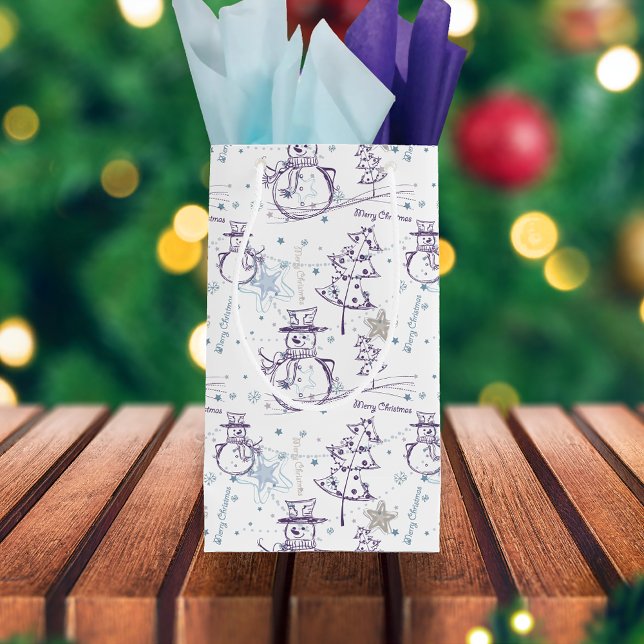 Purple Hand Drawn Christmas Snowman Small Gift Bag (Creator Uploaded)