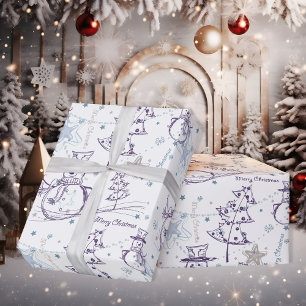 Purple Hand Drawn Christmas Snowman Wrapping Paper
