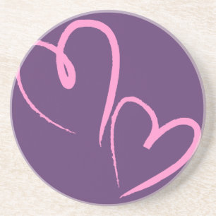 Purple Hand Drawn Hearts Coaster