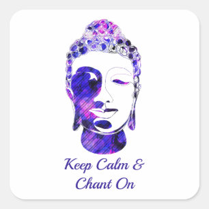 Purple hand drawn motivational buddha silhouette square sticker