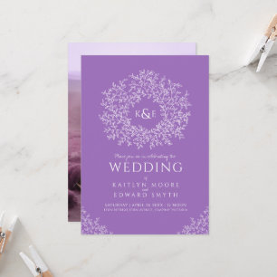 Purple hand-drawn spring leaf botanical wreath invitation