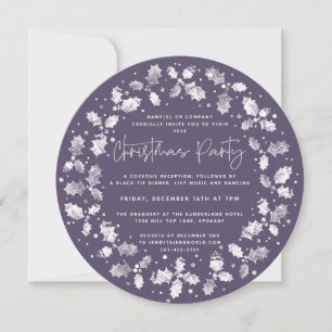 Purple Hand Printed Holly+Berries Christmas Party Invitation