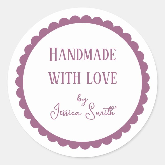 Purple Handmade with Love Craft Business Classic Round Sticker (Front)