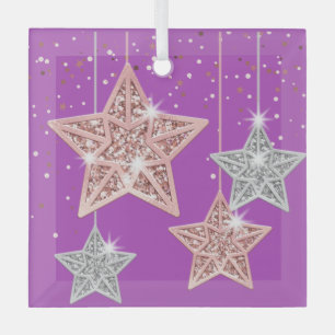 Purple Hanging Stars Confetti Merry Christmas Glass Tree Decoration