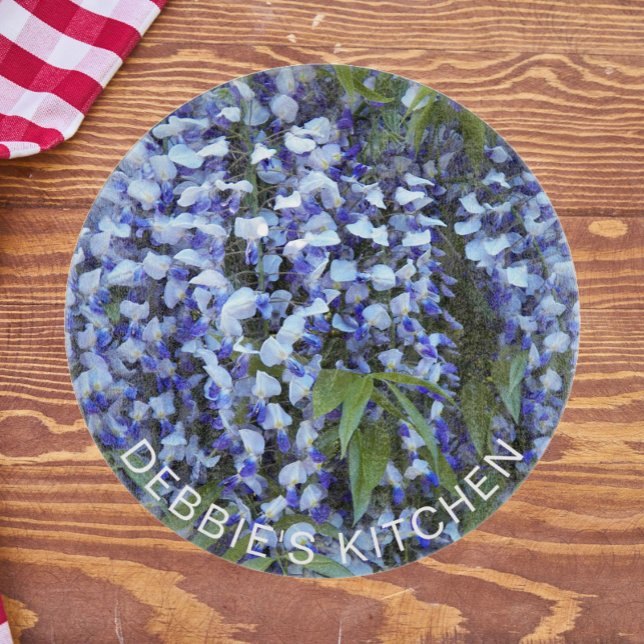 Purple Hanging Wisteria Personalised Floral Cutting Board (In Situ)