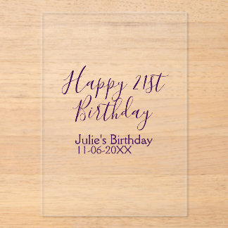 Purple happy 21st birthday name date Keychain Acrylic Invitations