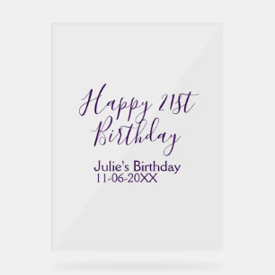 Purple happy 21st birthday name date Keychain Acrylic Sign