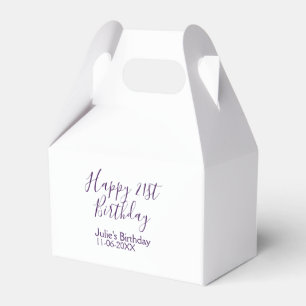 Purple happy 21st birthday name date Keychain Favour Box