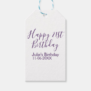 Purple happy 21st birthday name date Keychain Gift Tags