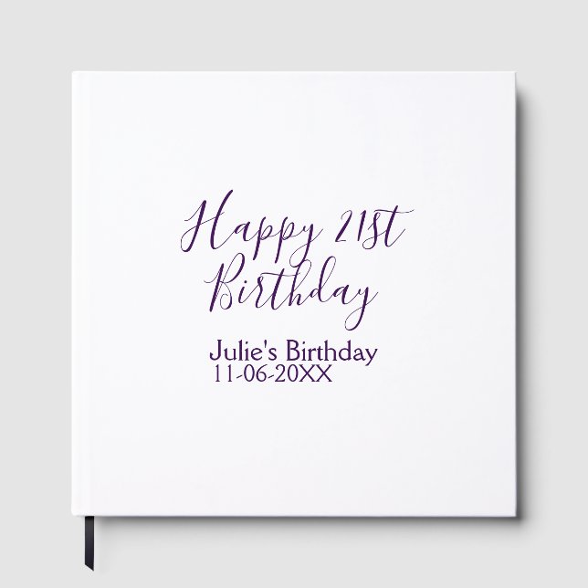 Purple happy 21st birthday name date Keychain Guest Book (Front)