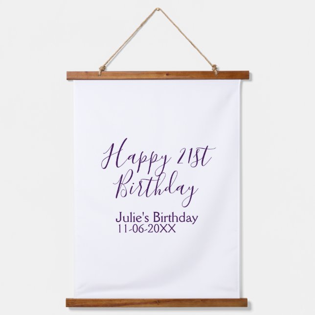 Purple happy 21st birthday name date Keychain Hanging Tapestry (Front)