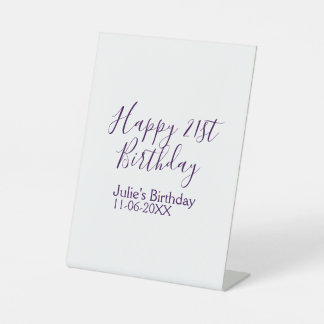 Purple happy 21st birthday name date Keychain Pedestal Sign