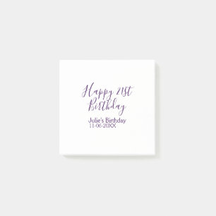 Purple happy 21st birthday name date Keychain Post-it Notes