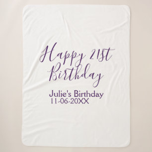 Purple happy 21st birthday name date Keychain Sherpa Blanket