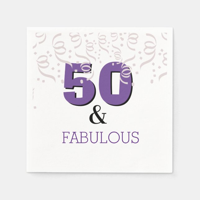 Purple Happy 50th Birthday Party Napkin (Front)