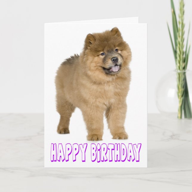 Purple Happy Birthday Chow Chow Brown Puppy Dog Card (Front)