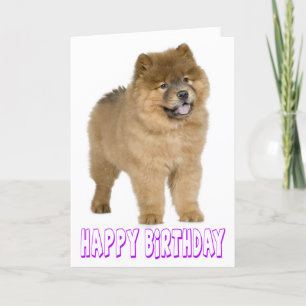 Purple Happy Birthday Chow Chow Brown Puppy Dog Card