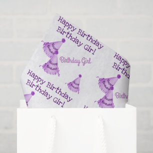 Purple Happy Birthday Girl - or Name - Party Hats Tissue Paper