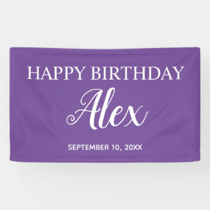 Purple Happy Birthday Party Name Banner
