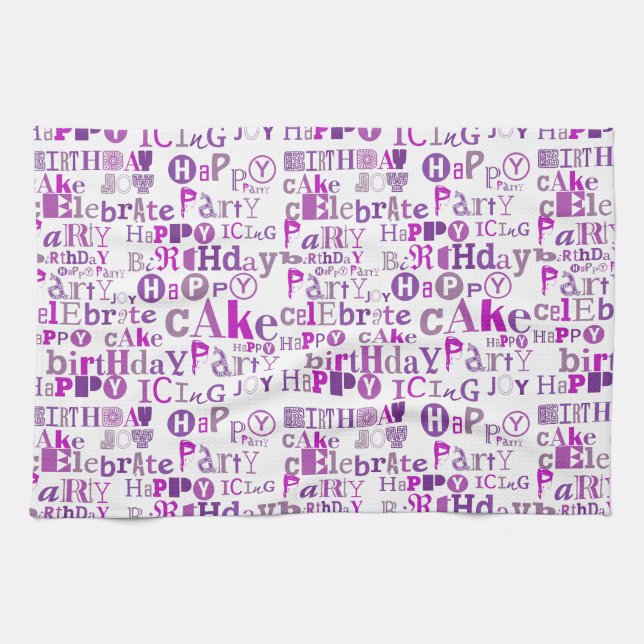 Purple Happy Birthday Tea Towel (Horizontal)