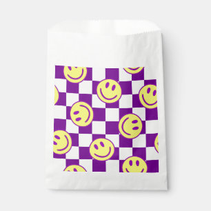 purple happy face check groovy favour bag
