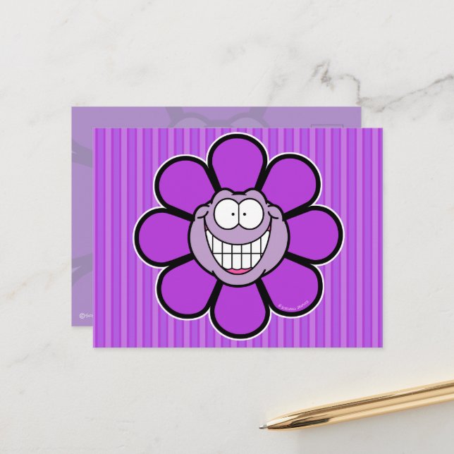Purple Happy Flower Screwball Graphics Postcard (Front/Back In Situ)
