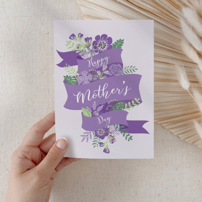 Purple Happy Mother's Day Modern Floral Script Card (Creator Uploaded)