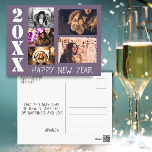 Purple Happy New Year 2026 5 Photo Collage Postcard