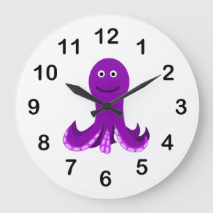Purple happy octopus cartoon large clock