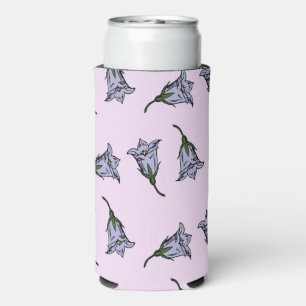 Purple harebell flower on pink seltzer can cooler