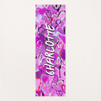 Purple Harmony: Graffiti Hearts Yoga Mat