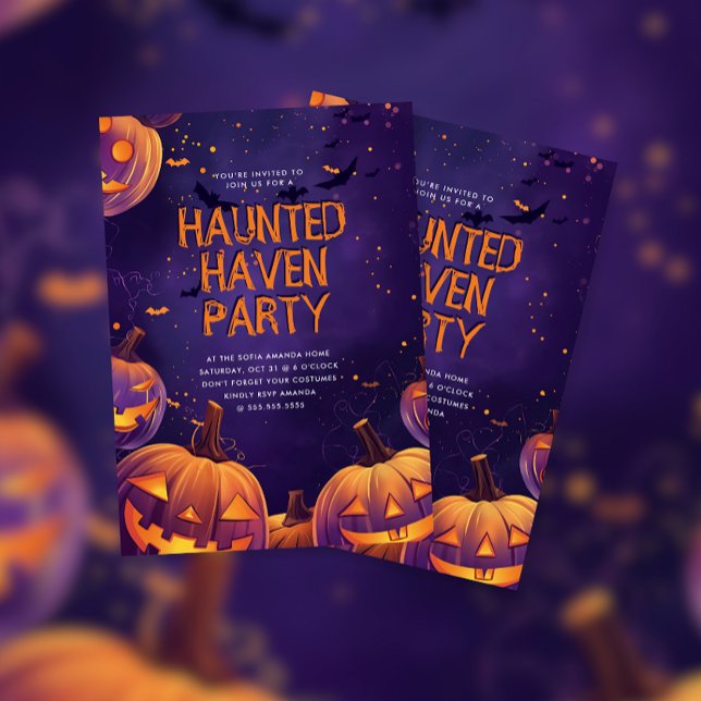 Purple Haunted Haven Halloween Party Invitation (Creator Uploaded)