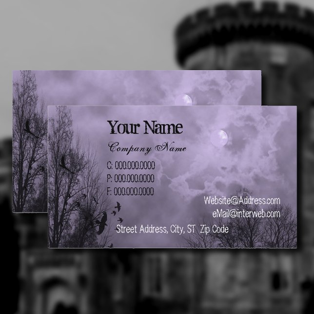 Purple Haunted Sky and Ravens Custom Business Card (Creator Uploaded)