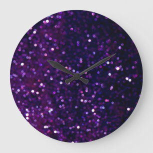 Purple Haze: Glitter Lights Background Large Clock