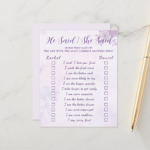 Purple He Said She Said Bridal Shower Game