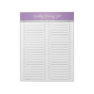 Purple Header Weekly Grocery List - Checklist Notepad