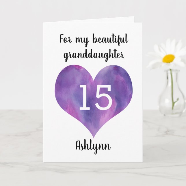 Purple Heart 15th Birthday for Granddaughter Card (Small Plant)