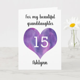 Purple Heart 15th Birthday for Granddaughter Card