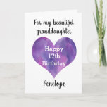 Purple Heart 17th Birthday Granddaughter Card<br><div class="desc">A happy 17th birthday granddaughter card that features a purple heart on the front of the card. You can easily personalise this granddaughter birthday card with her age along with her name underneath the heart. Inside this personalised birthday card reads a sweet sentiment for your granddaughter, which you can easily...</div>