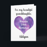 Purple Heart 18th Birthday Granddaughter Card<br><div class="desc">A purple watercolor heart 18th birthday card for granddaughter,  goddaughter,  daughter,  etc. The front of this modern 18th birthday card can be easily personalised with her name. This would make a unique birthday card keepsake for her eighteenth birthday.</div>