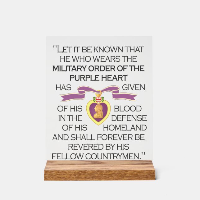 Purple Heart Acrylic Sign (Front)