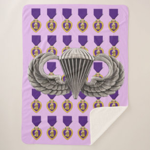 PURPLE HEART and AIRBORNE WINGS Sherpa Blanket