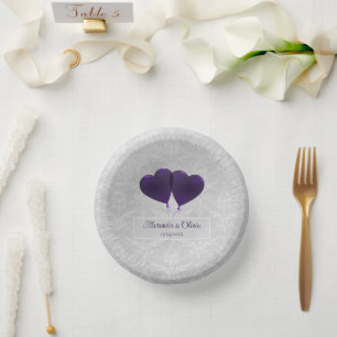 Purple Heart Balloons Wedding Paper Bowls Paper Plate